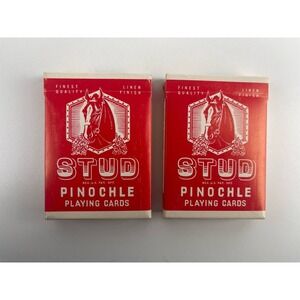 Lot of‎ 2 Decks of Stud Pinochle Playing Cards Red Vintage